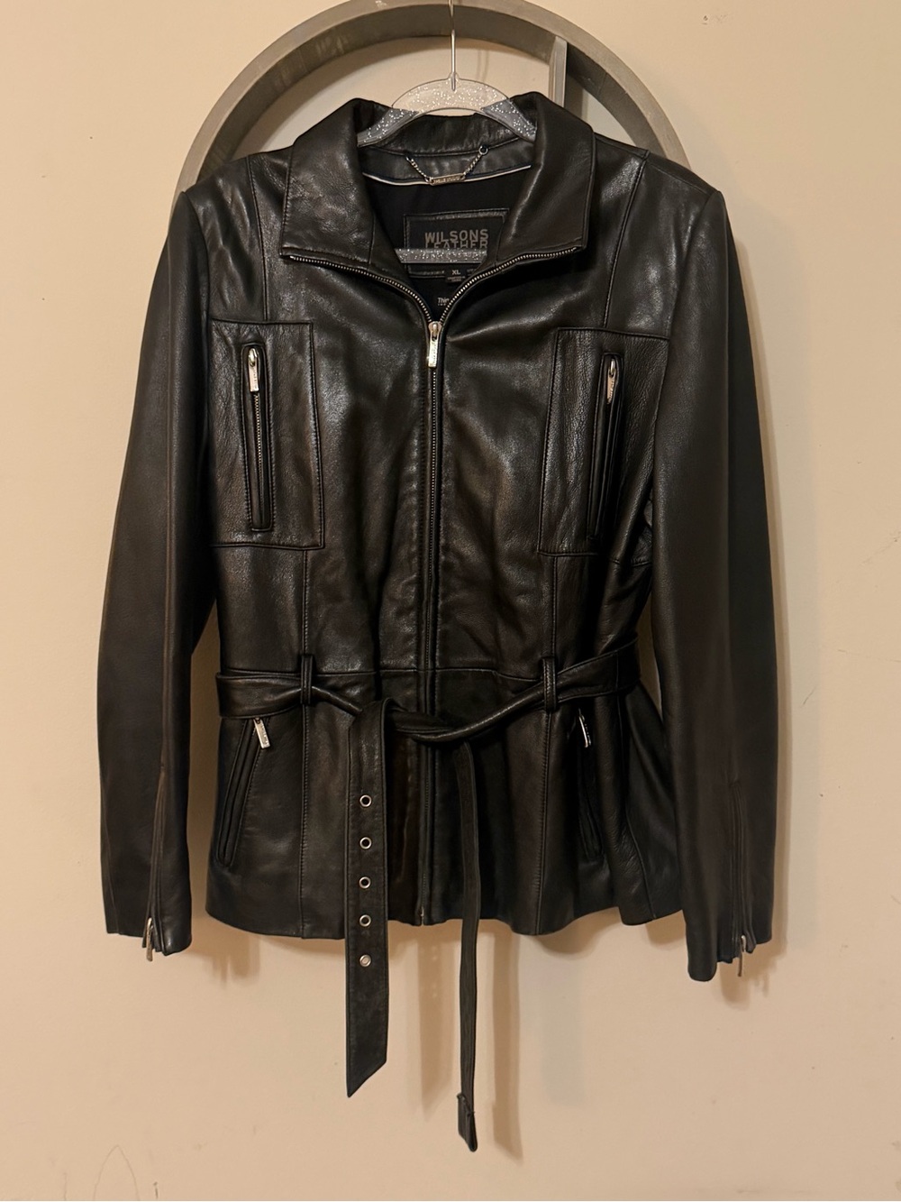 Wilsons Leather Black Belted Women's Jacket